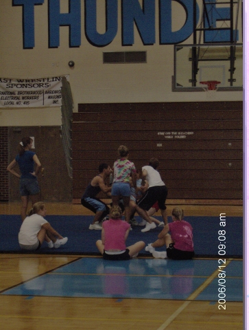 Cheerleaders Practice for the 2006-07 School Year in the Old Gymn